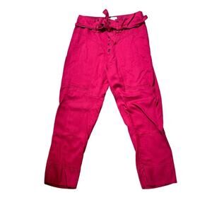 Isabel Marant Red Belted Paperbag Waist Straight Leg Trouser Pants Size 36